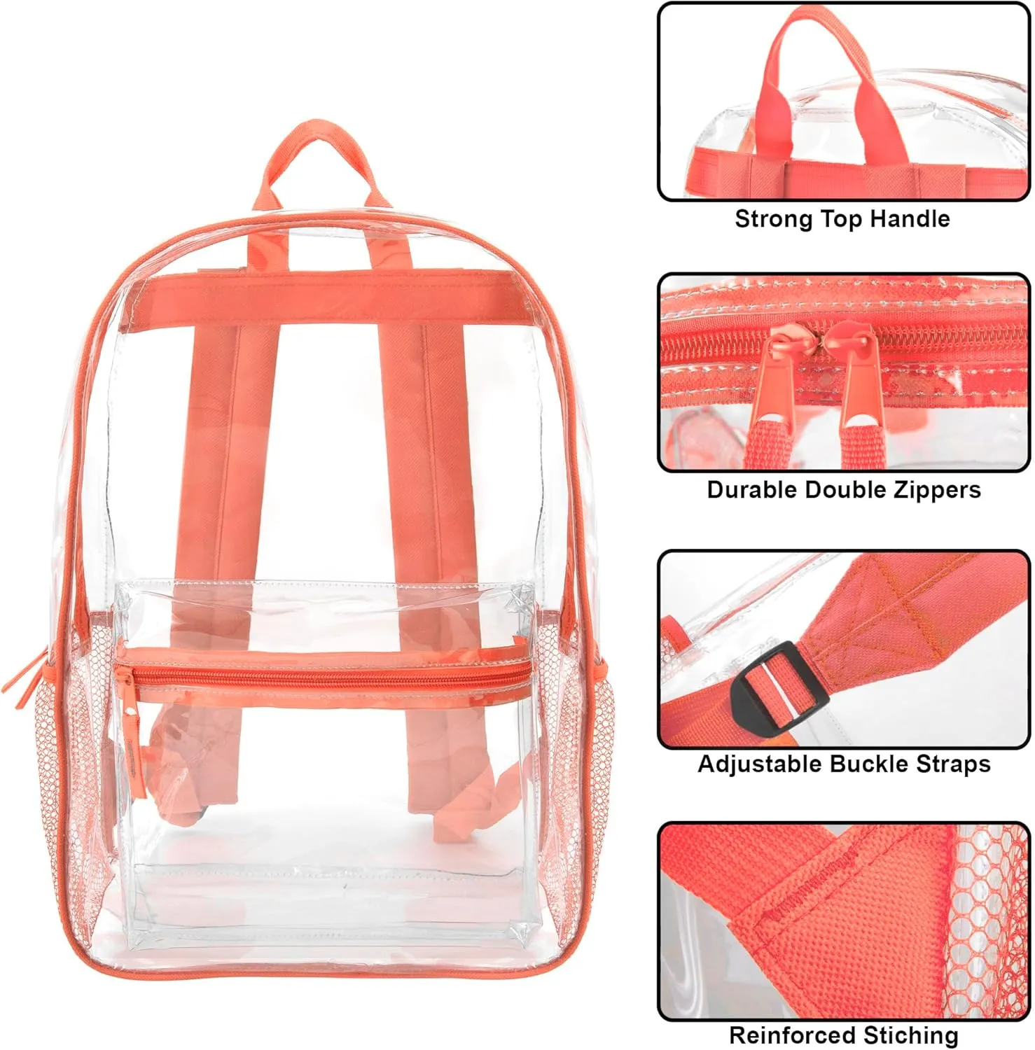 Trail maker Clear Backpack Heavy Duty with Padded Straps, Side Pockets for Kids, Boys, Girls, School, Stadium Approved Events