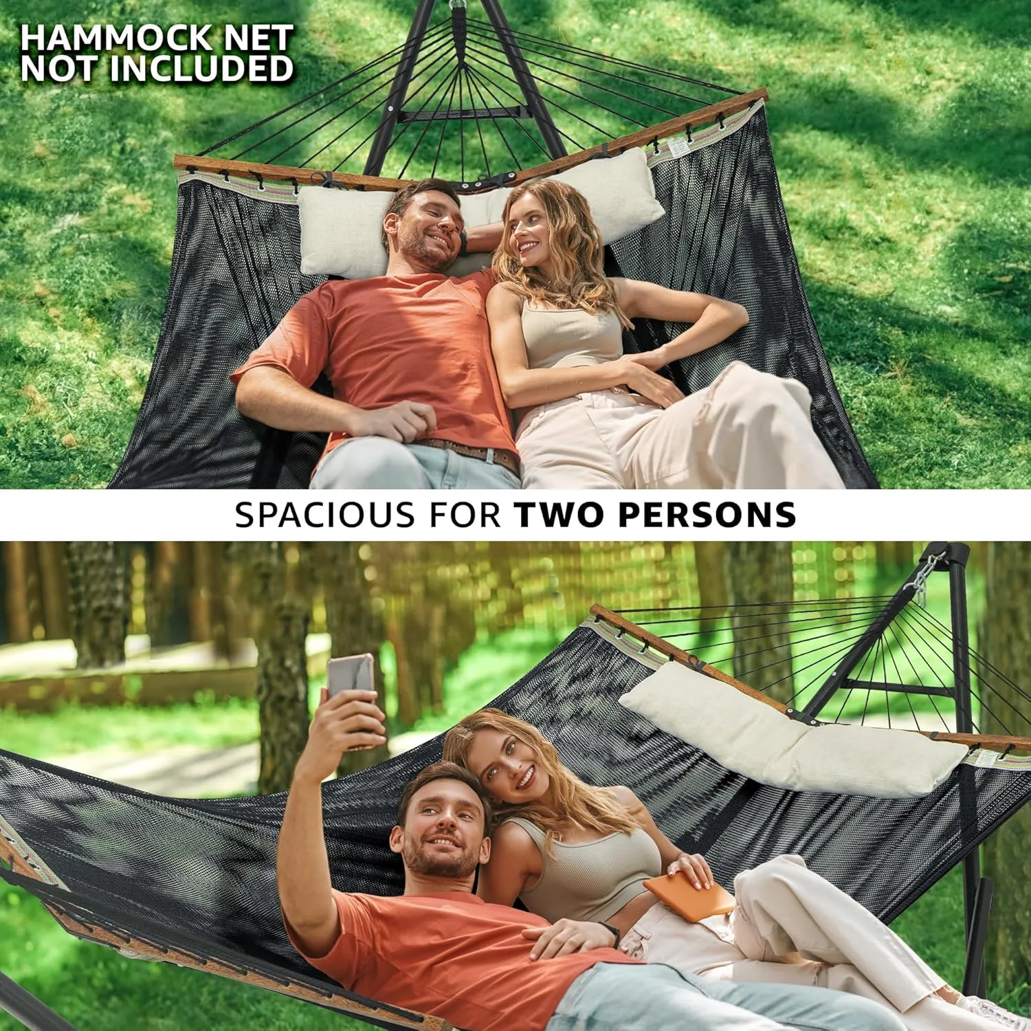 Tranquillo Unity Adjustable Hammock Stand, Collapsible Camping Hammock and Stand, 800 lbs Capacity Steel Double Hammock Stand for 2 Persons, Steel Frame - Black