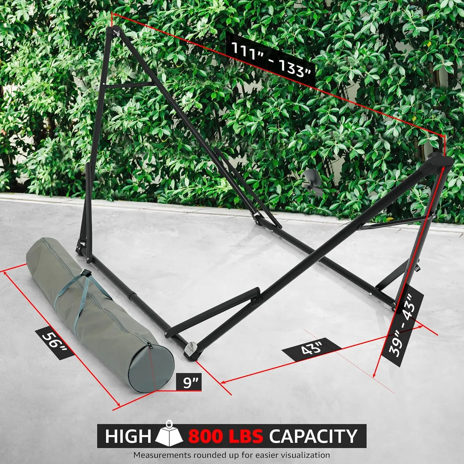 Tranquillo Unity Adjustable Hammock Stand, Collapsible Camping Hammock and Stand, 800 lbs Capacity Steel Double Hammock Stand for 2 Persons, Steel Frame - Black