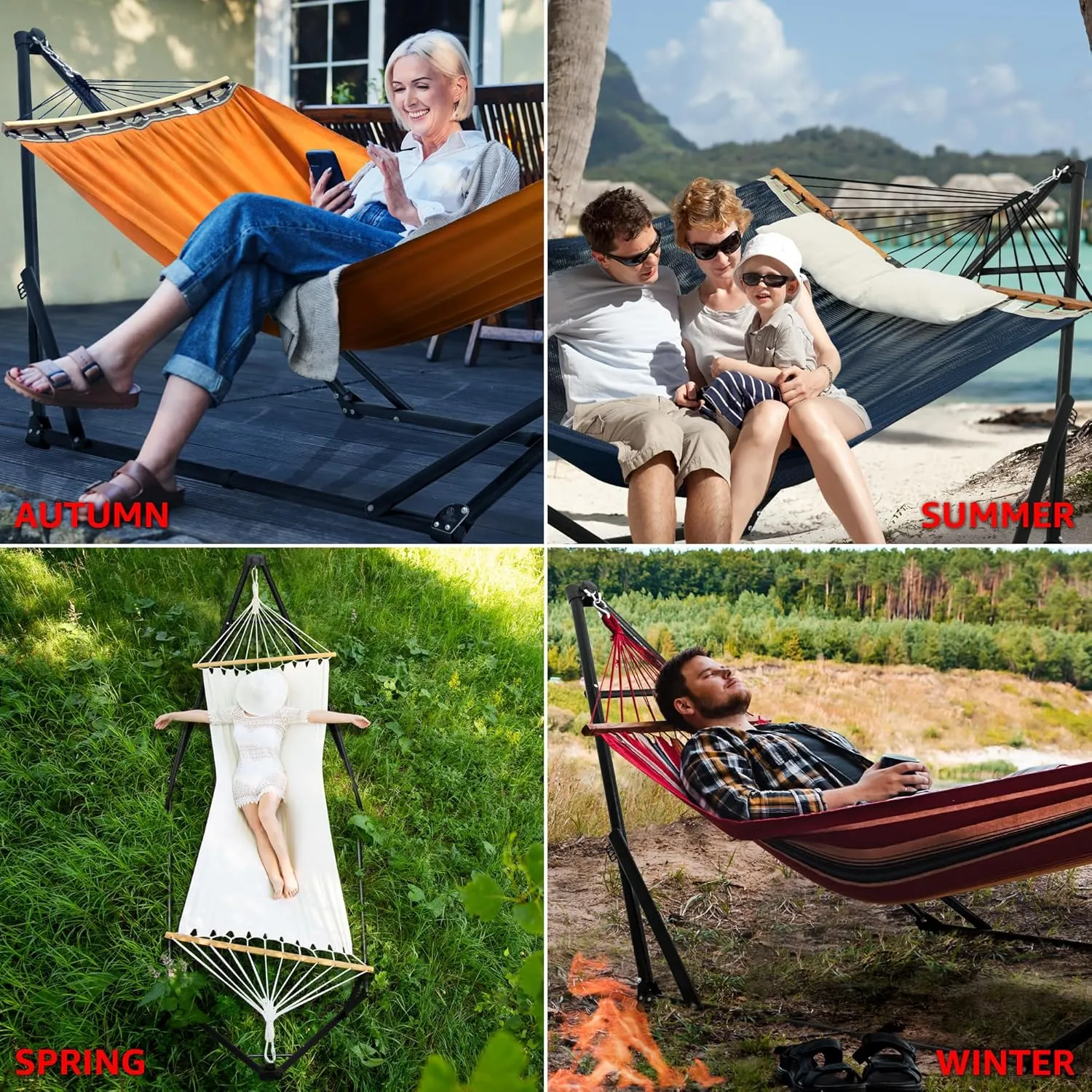 Tranquillo Unity Adjustable Hammock Stand, Collapsible Camping Hammock and Stand, 800 lbs Capacity Steel Double Hammock Stand for 2 Persons, Steel Frame - Black