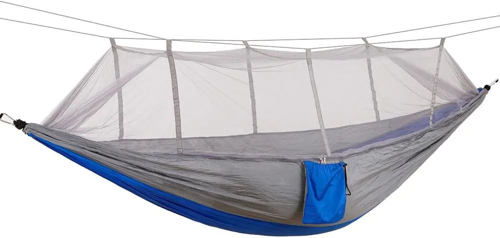 Travel Camping Hammock,Professional Camping Hammock, Parachute Nylon Portable Breathable Strong Load Capacity for Camping Hiking Yard (Gray and Blue)