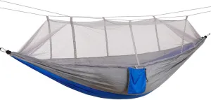 Travel Camping Hammock,Professional Camping Hammock, Parachute Nylon Portable Breathable Strong Load Capacity for Camping Hiking Yard (Gray and Blue)