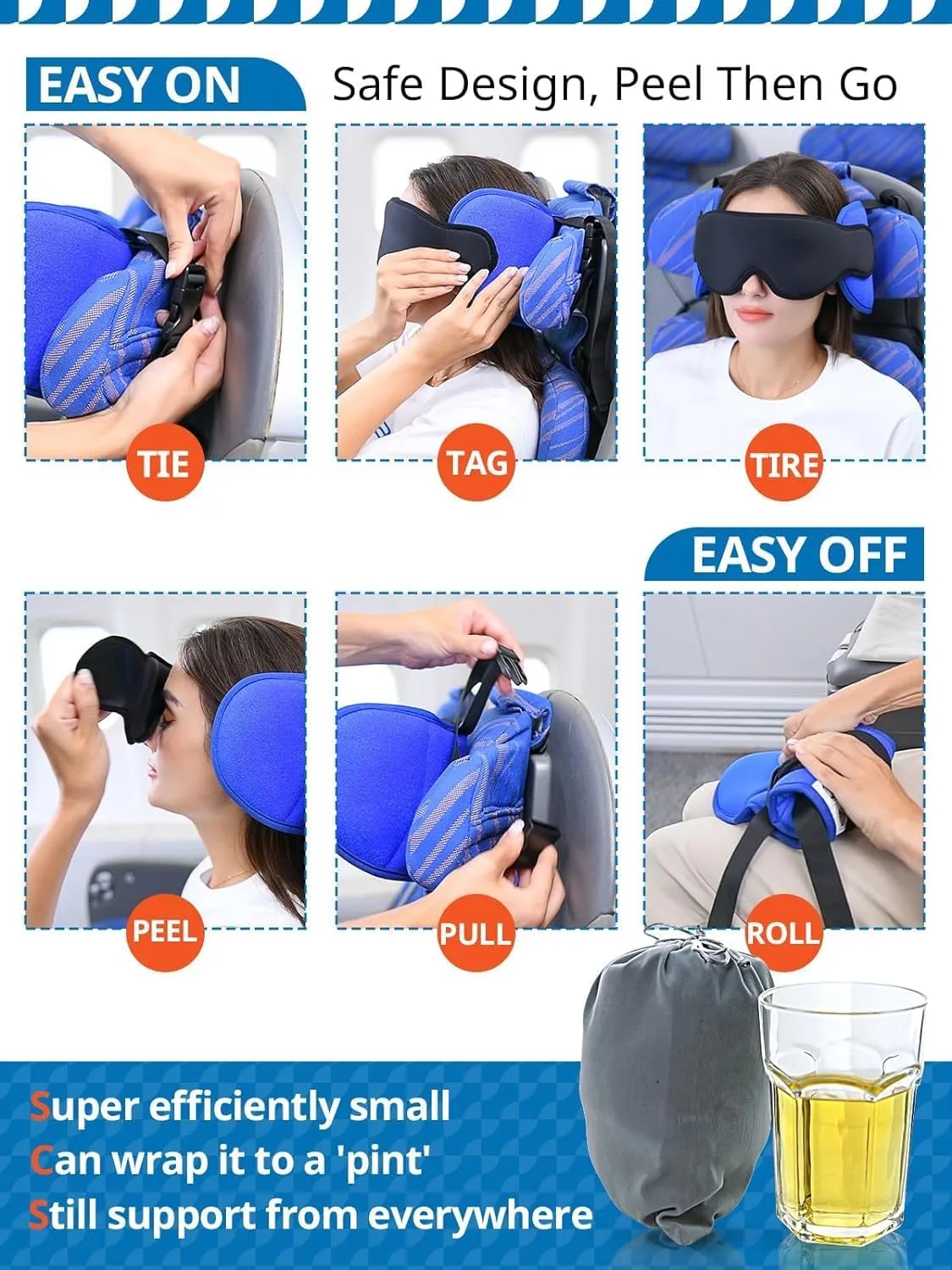 Travel Pillow for Airplanes, Airplane Pillow with Eye Mask, Travel Pillows for Long Flight Sleeping, Travel Neck Pillows for Road Trip Car Headrest, Stop Bobble Head Neck Pain, Dark Grey