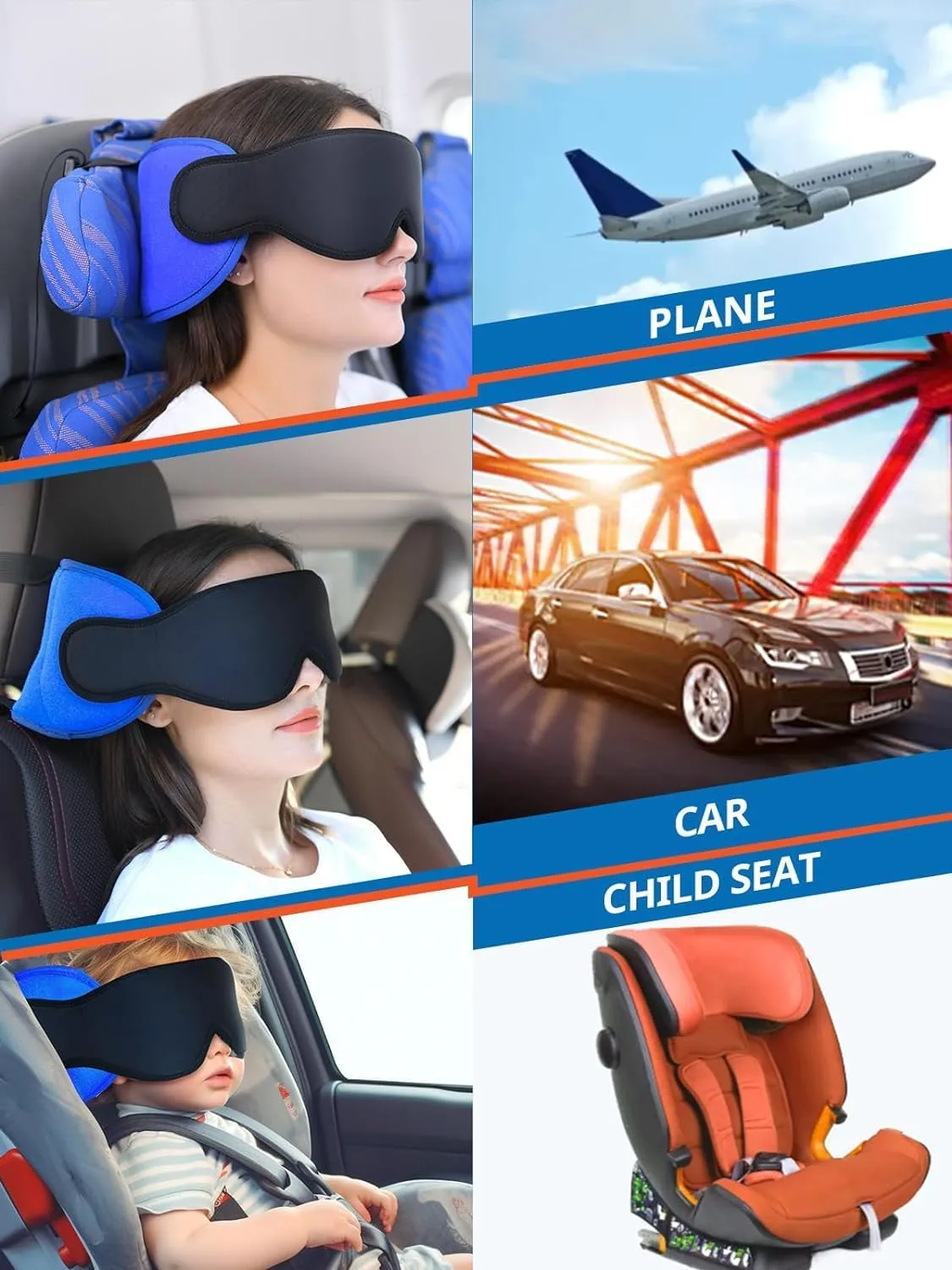 Travel Pillow for Airplanes, Airplane Pillow with Eye Mask, Travel Pillows for Long Flight Sleeping, Travel Neck Pillows for Road Trip Car Headrest, Stop Bobble Head Neck Pain, Dark Grey