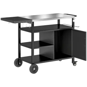 Trolley Dining High-tech-enabled Stainless Cart Side Steel Cover, Table, Grill Black Top, Shelves Refund policy Kitchen Outsunny With Movable Foldable BBQ Hooks Cabinet, Oven Pizza Outdoor Wheels