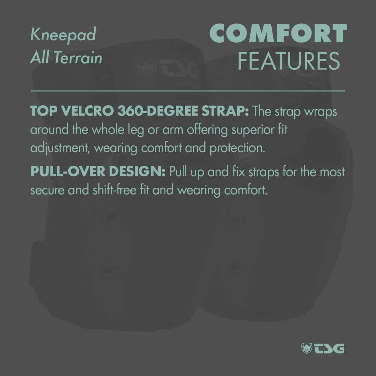 TSG Kneepad All Terrain Protective Pad, Skateboarding, Hardshell, EVA Foam, PE Knee Cap, Pre Shaped, Horseshoe, Tear Resistant Nylon, Top 360 Degree Strap, Pull Over, Swiss Design, Black