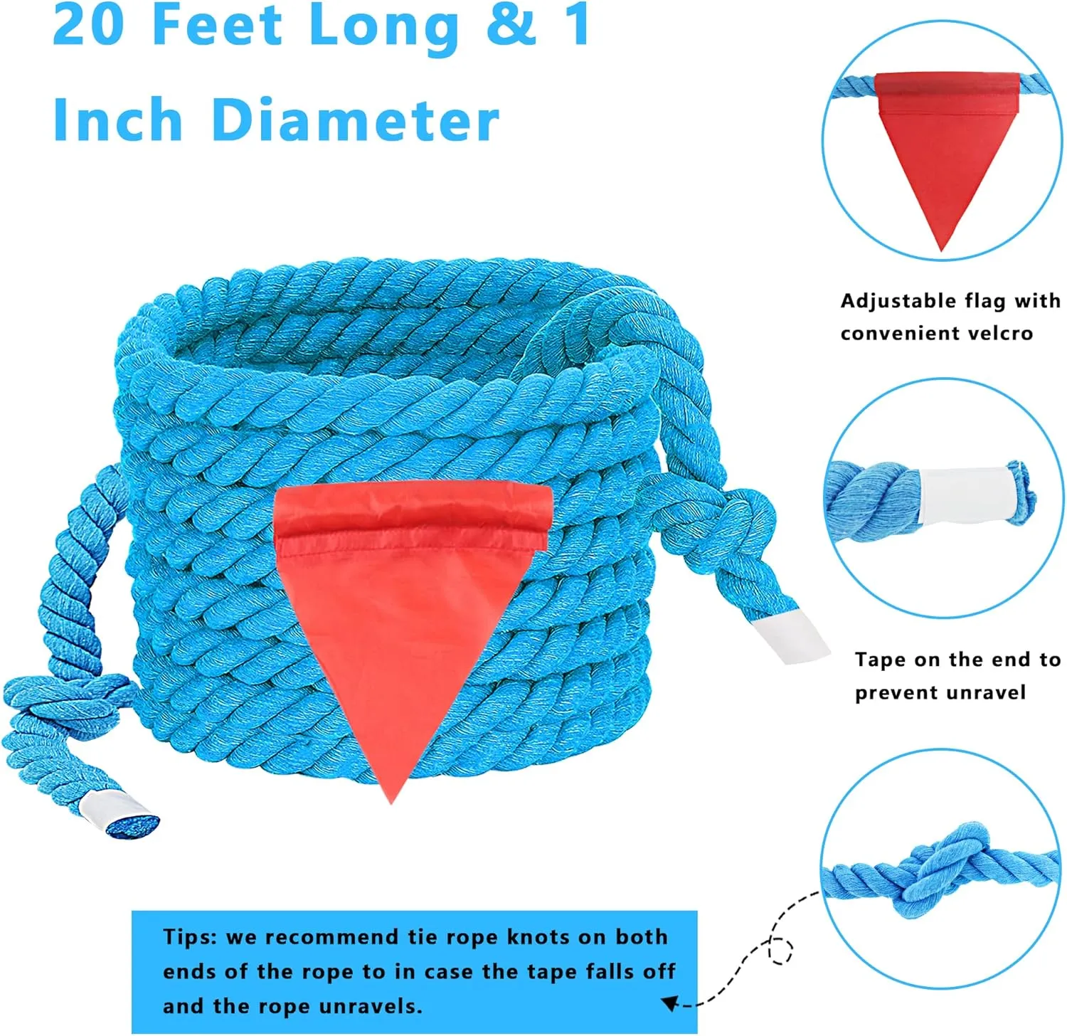 Tug of War Rope for Kids and Adults, Natural Twisted Cotton Rope, Outdoor Games Perfect for Carnival Team Building Activities, Field Day Family Reunion Birthday Party Game, Outside Yard Lawn Games