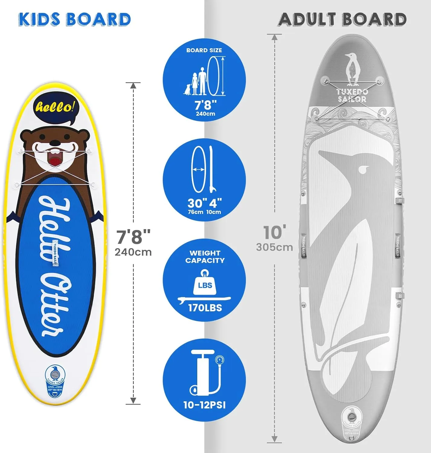 Tuxedo Sailor Inflatable Stand Up Paddle Board with Paddle Board Accessories for Kids and Adult