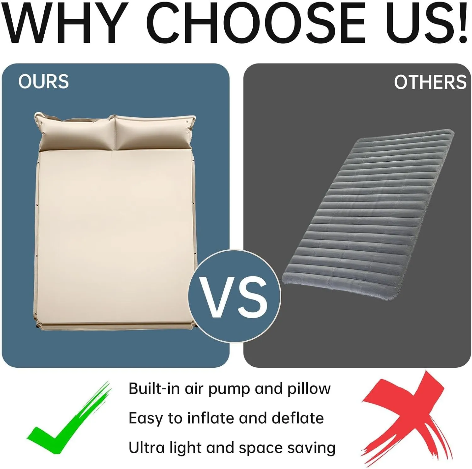 Twin Air Mattress - Blow Up Mattress | Automatic Inflatable Mattress | Double Sleeping Pad | Blow up Camping Mat Portable Camping Pad with Pliilow 2-Person Sleep Mat Built-in Air Pump