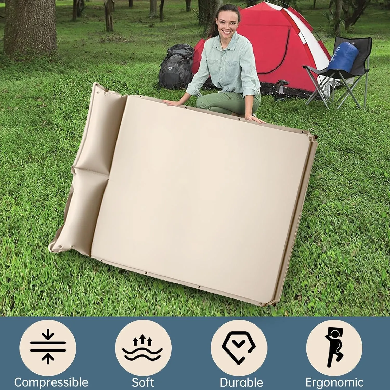 Twin Air Mattress - Blow Up Mattress | Automatic Inflatable Mattress | Double Sleeping Pad | Blow up Camping Mat Portable Camping Pad with Pliilow 2-Person Sleep Mat Built-in Air Pump