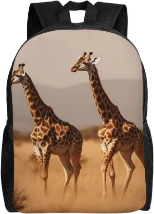 Two Giraffe Running On The Barren Travel Backpack Waterproof Lightweight Casual Daypack Classic Cute Laptop Bag For Women Men