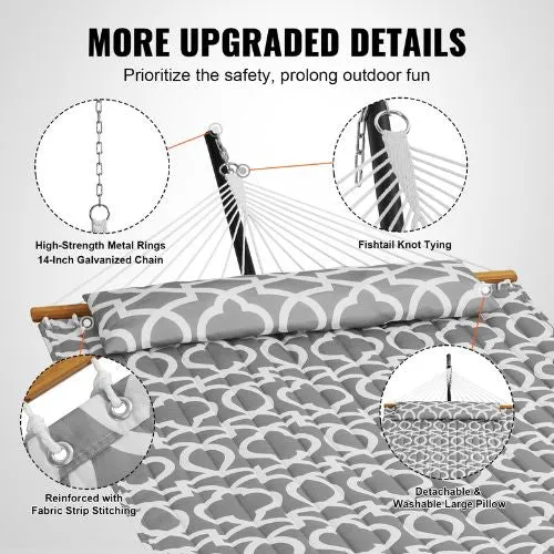 Two Person Hammock with Stand & Straight Spreader Bar Gray White Pattern
