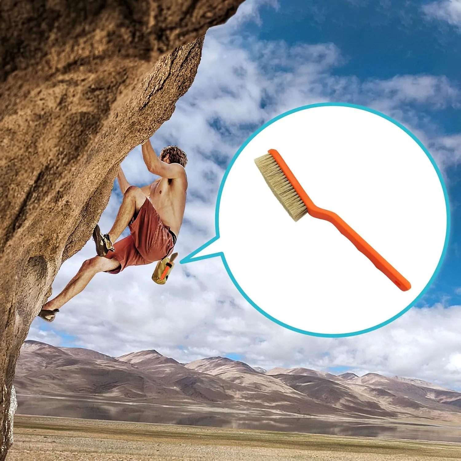TWO STONES Boar Hair Rock Climbing Brush with Ergonomic Handle, Bouldering Boulder Brush as Durable Cleaning Tool for Chalk and Climbing Holds on Wall Indoor or Outdoor