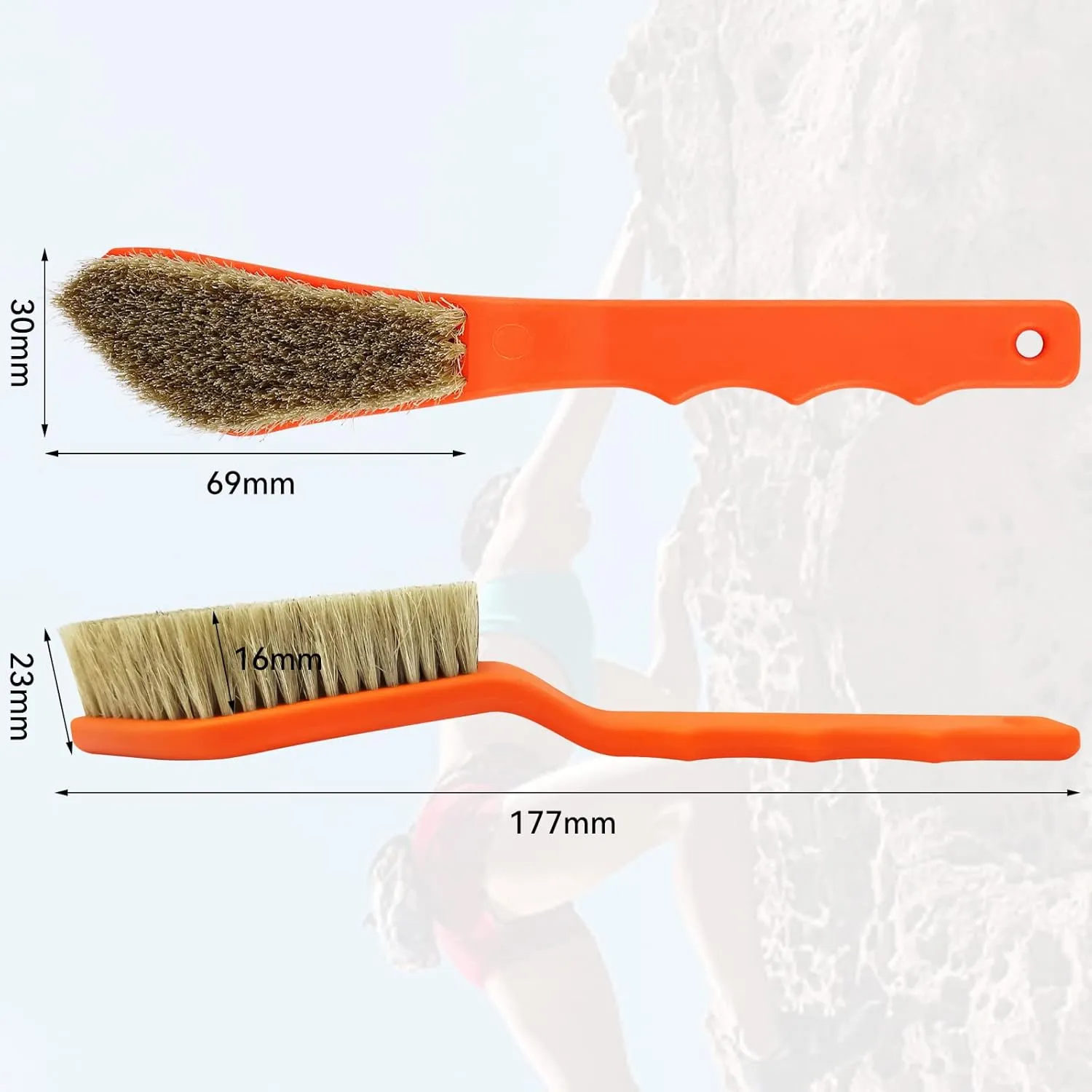 TWO STONES Boar Hair Rock Climbing Brush with Ergonomic Handle, Bouldering Boulder Brush as Durable Cleaning Tool for Chalk and Climbing Holds on Wall Indoor or Outdoor