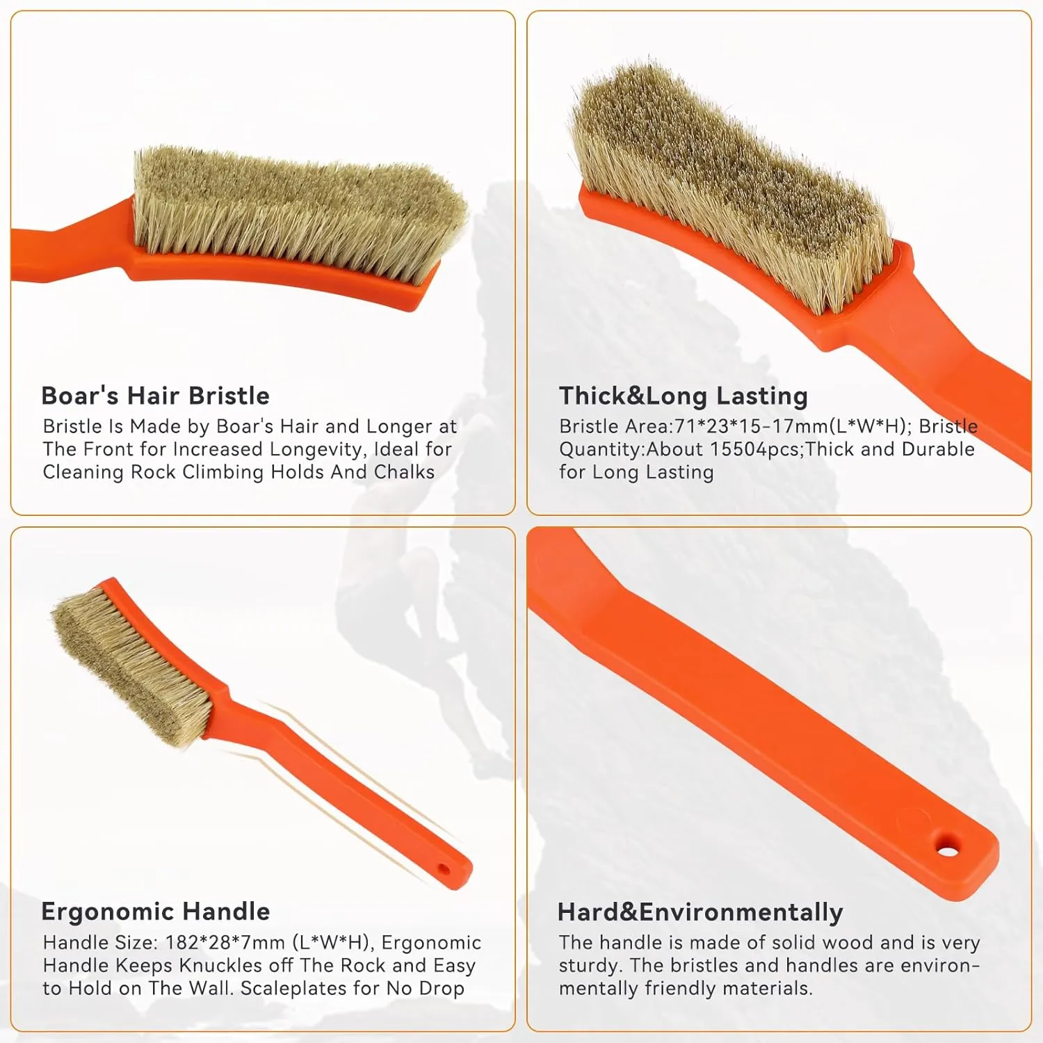TWO STONES Bouldering Brush with Thick Ultra Durable Boar's Hair Bristles,Perfect Rock Climbing Brushes for Rock Climbing Holds on Climbing Wall as Climbing Chalk Brush Indoor or Outdoor