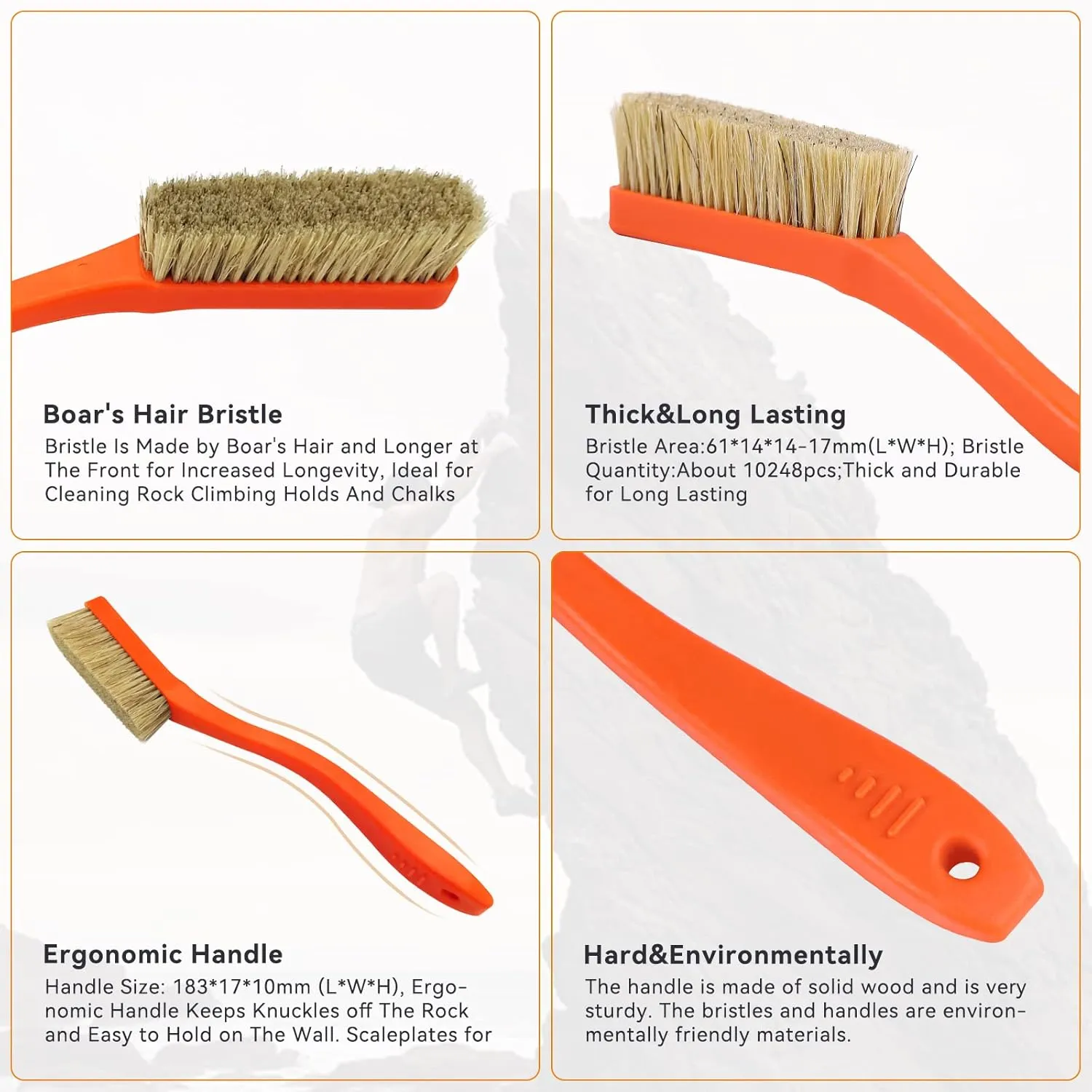 TWO STONES Climbing & Bouldering Brush with Natural Firm Boar's Hair Bristles and Durable Handle, Climbing Chalk Brush Designed for Ultimate Performance on Climbing Wall Indoor or Outdoor