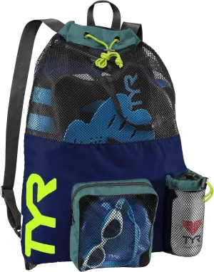 TYR Big Mesh Mummy Backpack for Swim, Gym and Workout Gear, Black, 40-Liter Capacity
