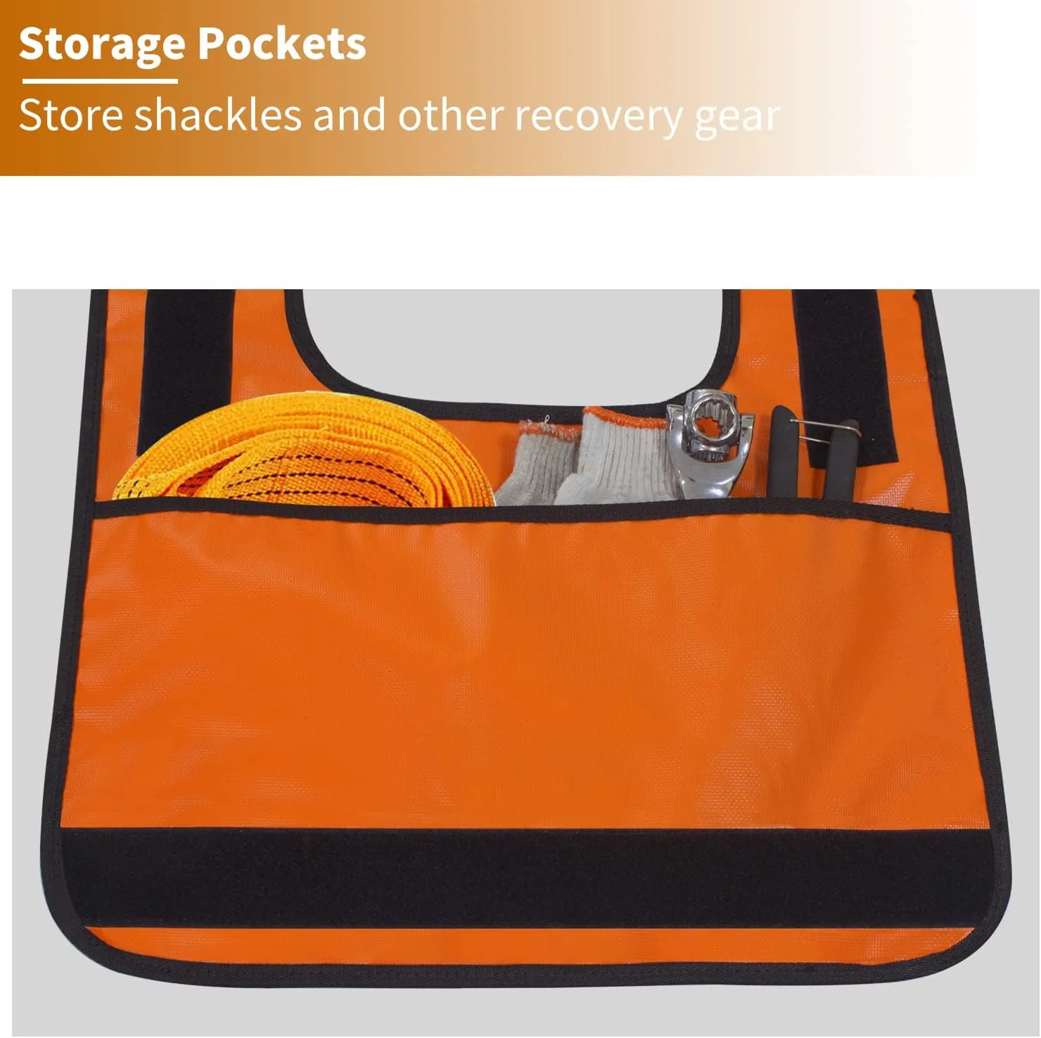 UCEDER Winch Cable Damper Heavy Duty Vinyl Construction Car Off-Road Safety Recovery Dampener Blanket with Reflective Strips and Storage Pocket(Orange,1)