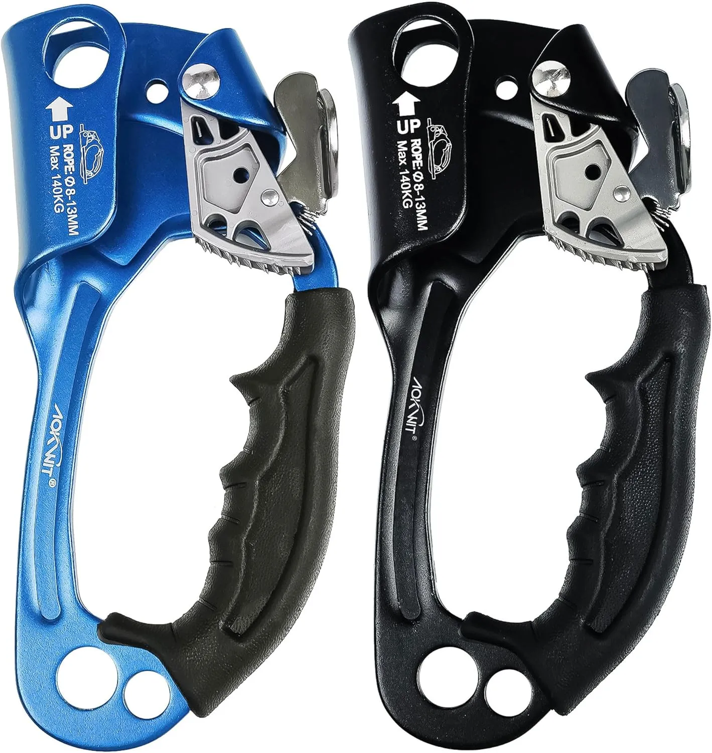 UIAA & CE Certified Rope Ascender Aluminum Alloy Rock Climbing Gear Strong Rigging Rappelling Equipment for Rock Tree Climbing Arborist Rescue Mountaineering Caving (Right Hand Black 1   Blue 1)