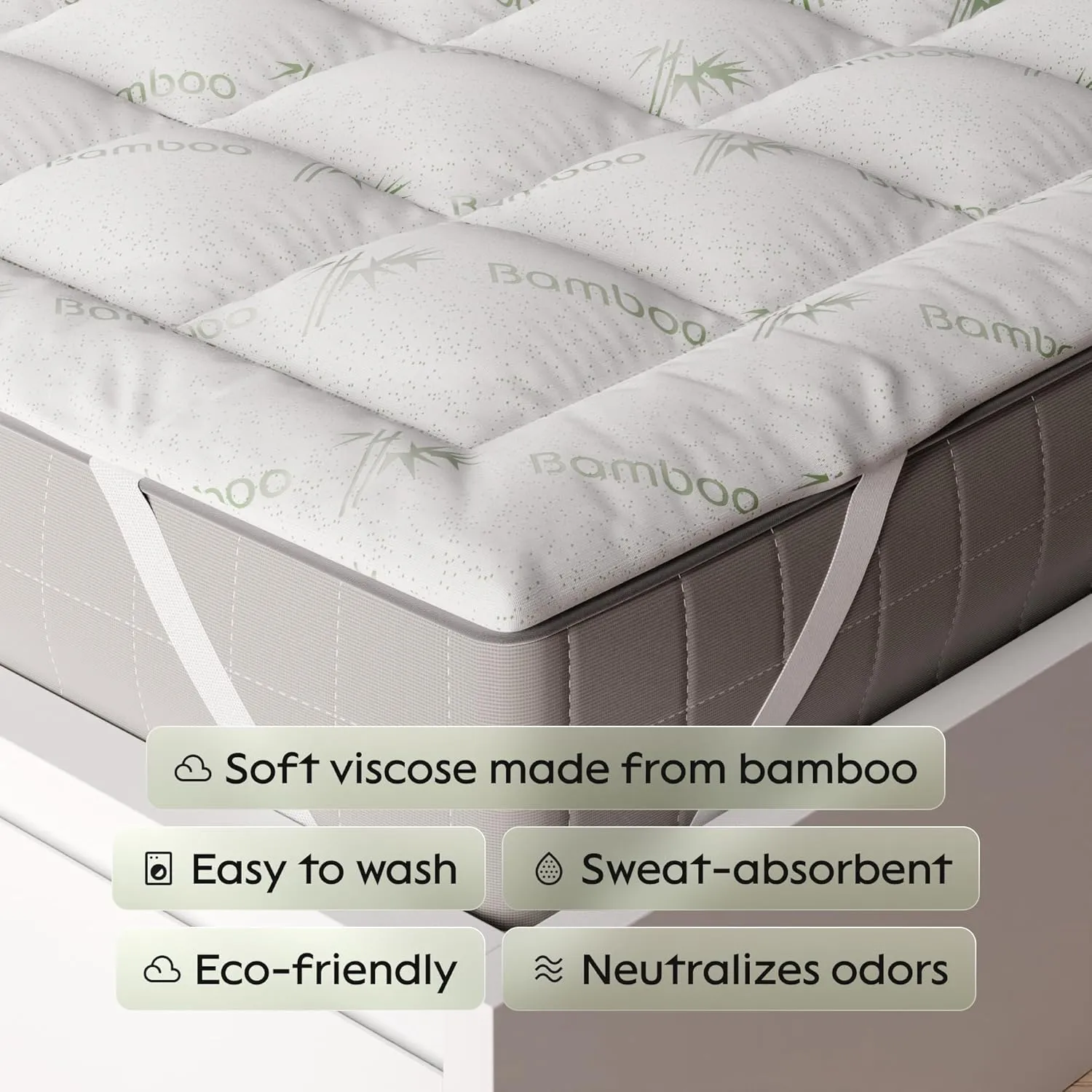 Ultra Soft King Mattress Topper - Viscose Made from Bamboo Mattress Pad for Back Pain Relief - Naturally Cooling for Hot Sleepers - Machine Washable