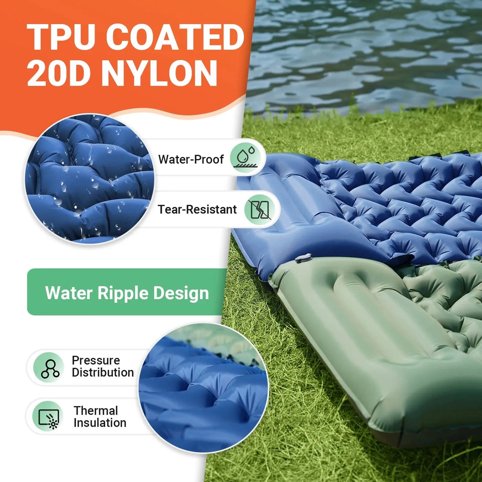 Ultralight Inflatable Sleeping Mat With Pillow Built-in