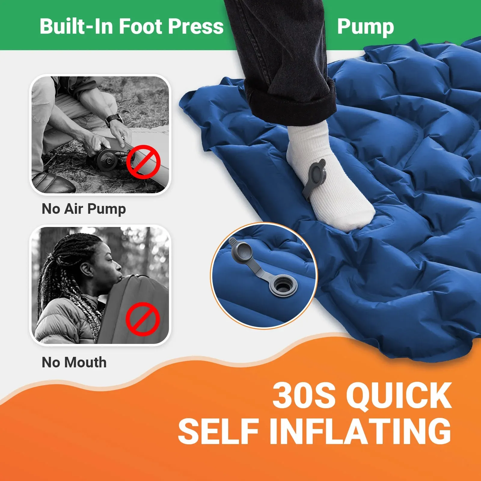 Ultralight Inflatable Sleeping Mat With Pillow Built-in