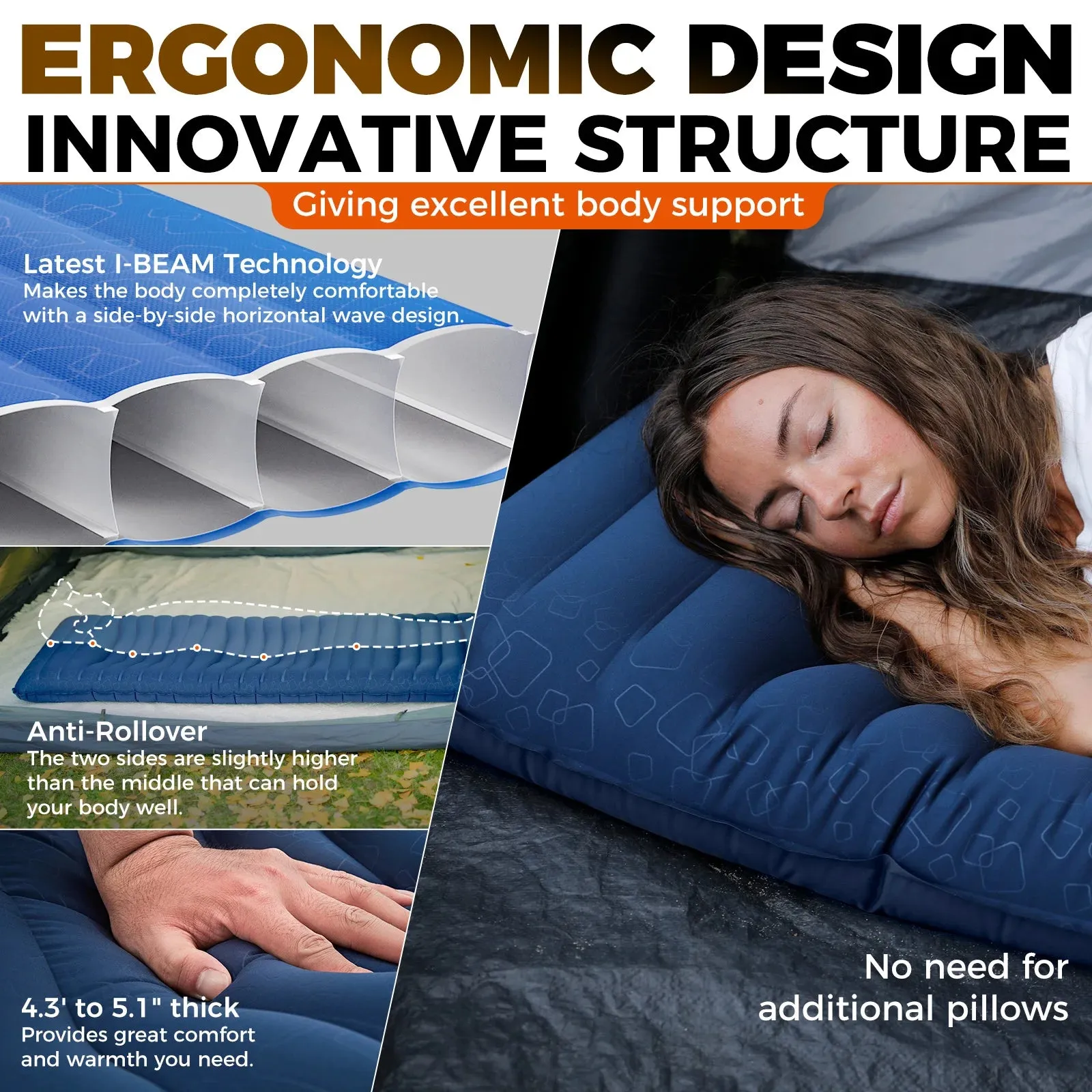 Ultralight Inflatable Sleeping Pad with Carry Bag for Camping and Hiking