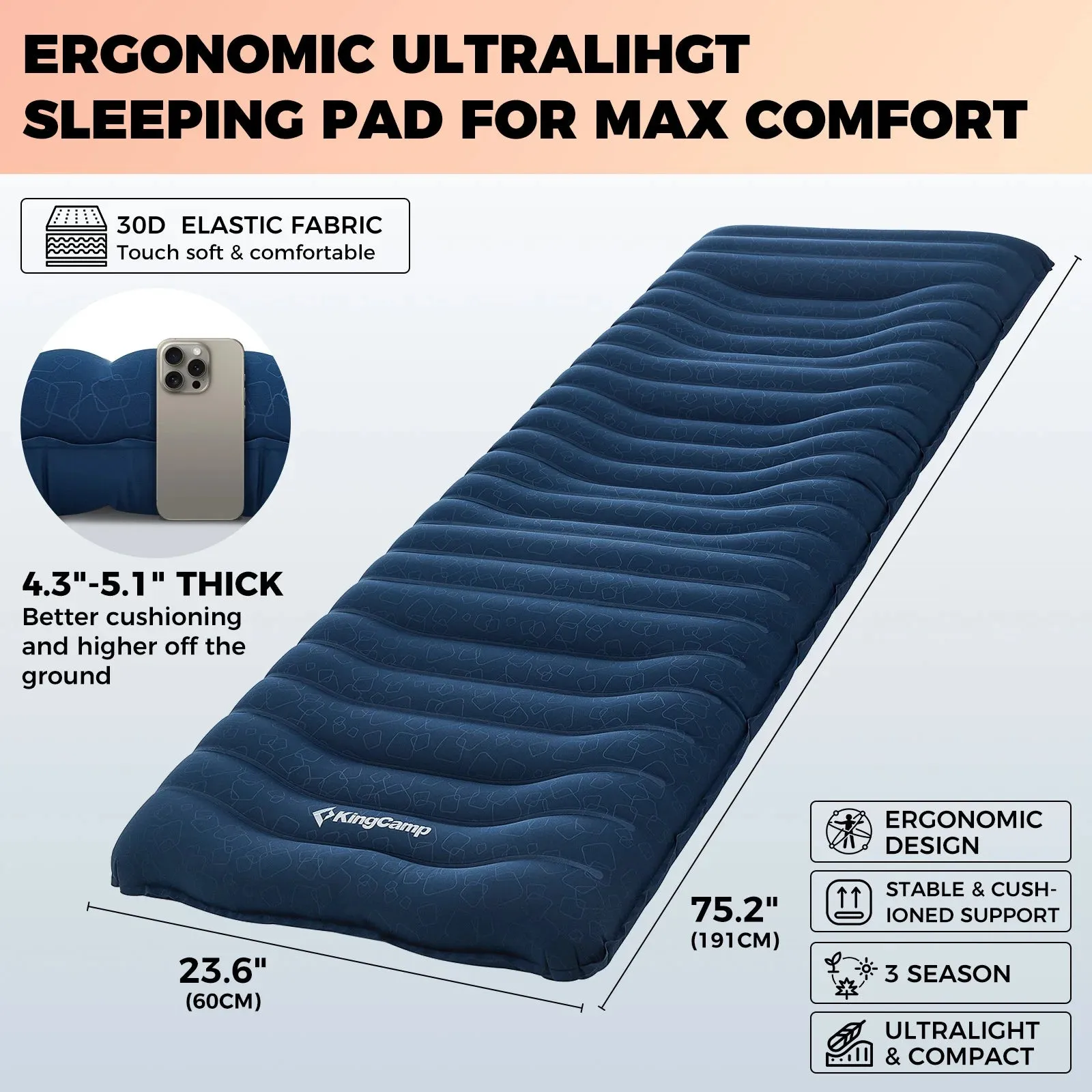 Ultralight Inflatable Sleeping Pad with Carry Bag for Camping and Hiking