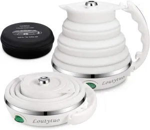Ultrathin Upgraded Food Grade Silicone Travel Foldable Electric Kettle Boil Dry Protection Portable with Dual Voltage and Separable Power Cord,555ML 110-220V US Plug
