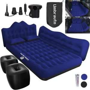 Umbrauto Car Air Mattress Bed: Inflatable SUV Camping Sleeping Pad for Truck Back Seat with Pump & Pillows, Blow Up Backseat Car Mattress for Van Rear Seat Navy
