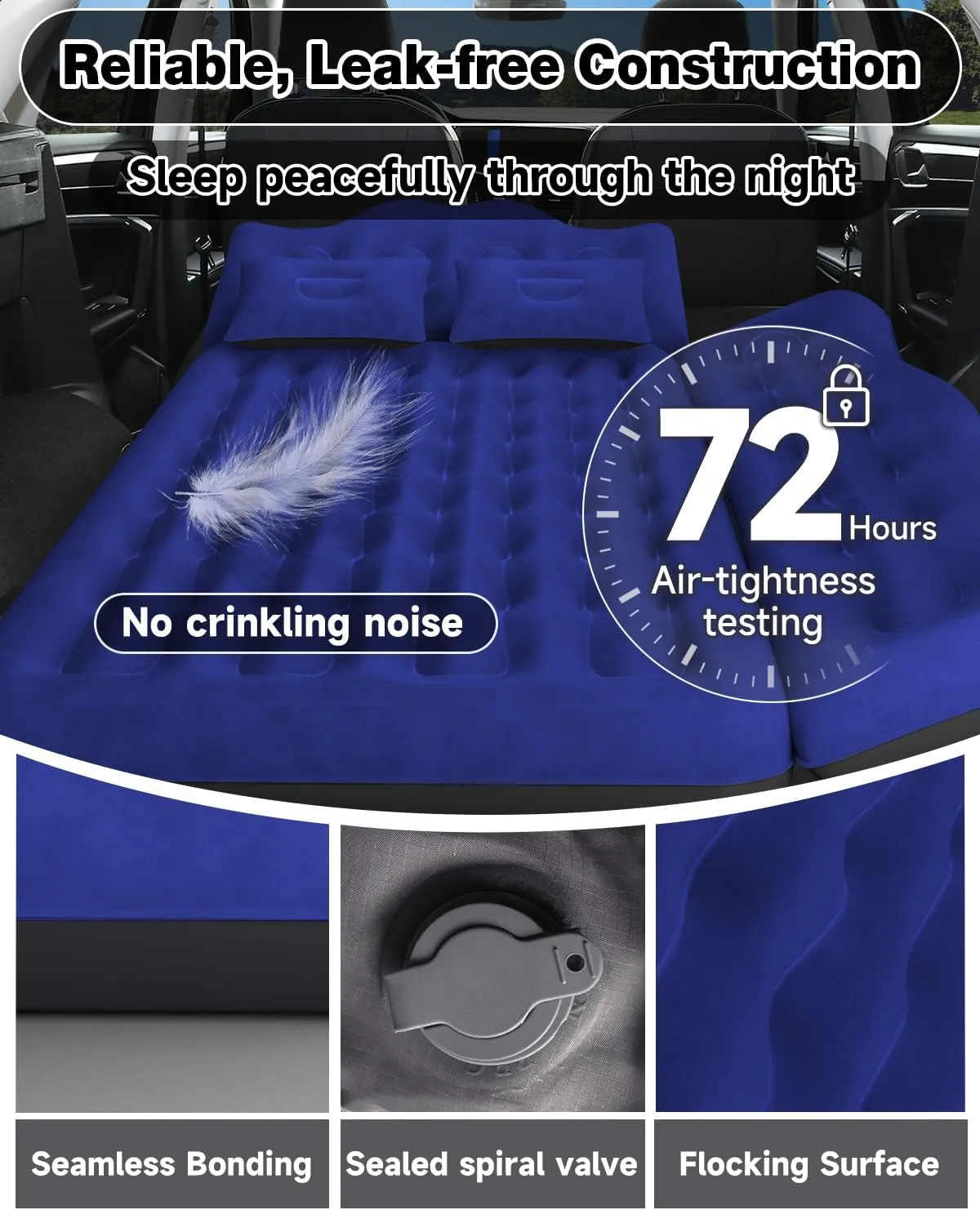 Umbrauto Car Air Mattress Bed: Inflatable SUV Camping Sleeping Pad for Truck Back Seat with Pump & Pillows, Blow Up Backseat Car Mattress for Van Rear Seat Navy