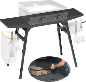 Upgraded Griddle Stand for Blackstone 22”/17”, Portable Blackstone Stand with Adjustable Legs, Side shelfs, Tool Hooks, Garbage Bag Holder & Paper Towel Holder, Grill Stand for Outdoor Cooking/Camping