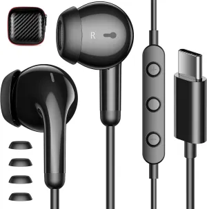 USB C Earphones for Galaxy S25 Ultra Apple iPhone 16/15 Plus USB C Headphones with Microphone Volume Control - Wired Earbuds for iPad Pro Samsung S24/S23/S22/S21/S20 A55