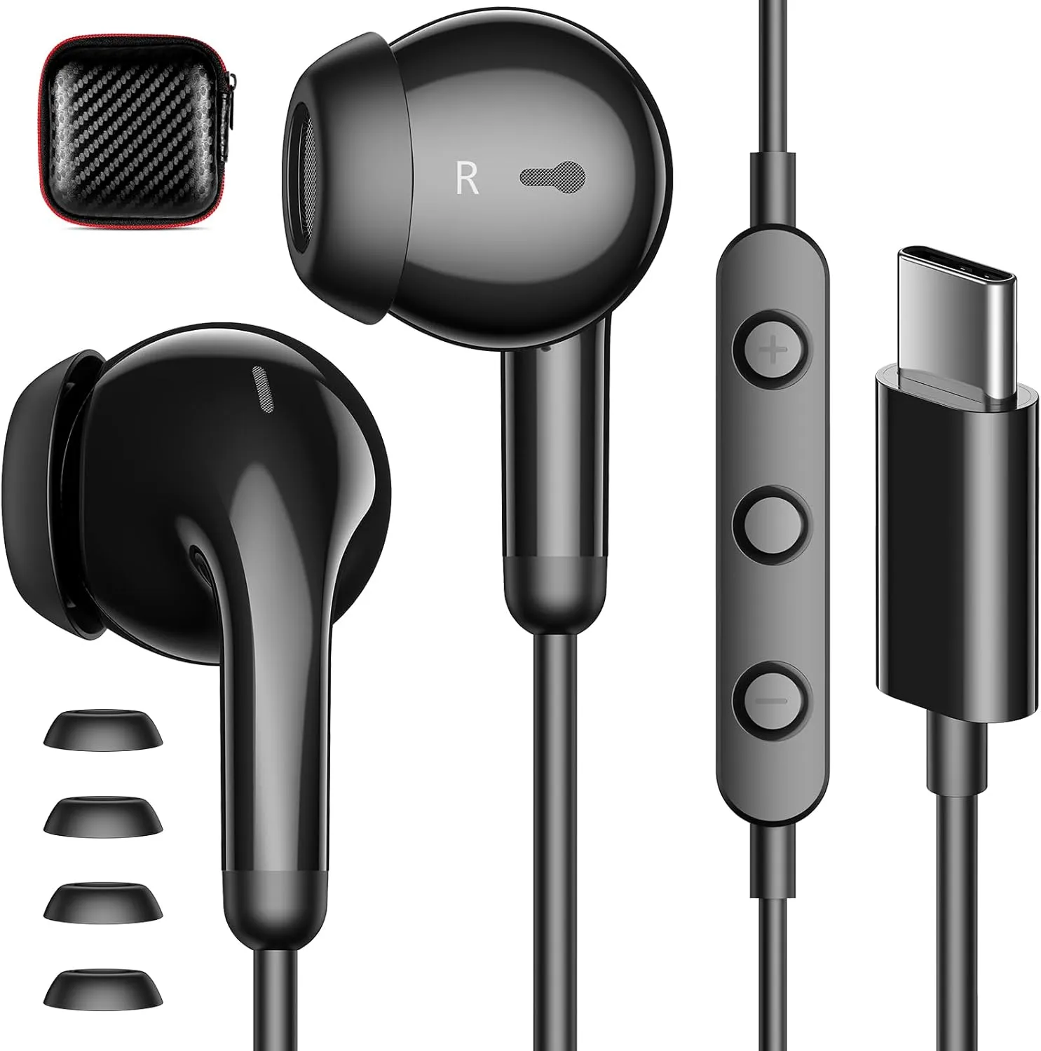 USB C Earphones for Galaxy S25 Ultra Apple iPhone 16/15 Plus USB C Headphones with Microphone Volume Control - Wired Earbuds for iPad Pro Samsung S24/S23/S22/S21/S20 A55