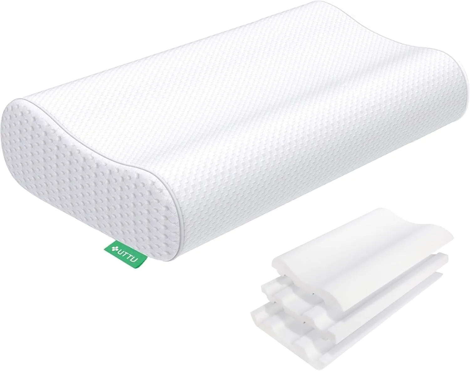 UTTU Cervical Pillow for Neck Strain Relief, Memory Foam Neck Pillow for Sleeping, Adjustable Orthopedic Sandwich Pillow, Contour Cooling for Side Back Stomach Sleeper, Queen(23.6"×14"×4.7"/3.9")