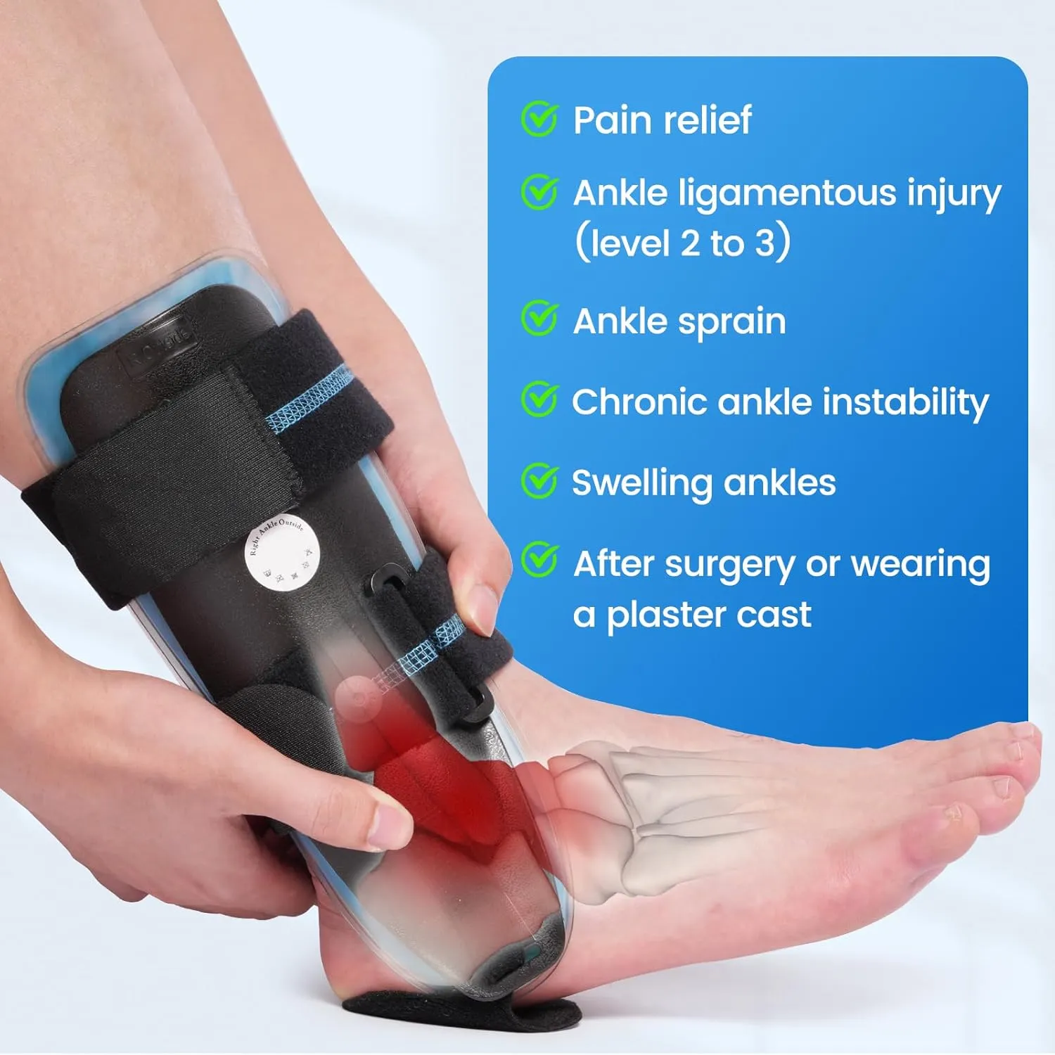 Velpeau Air Gel Foam Ankle Stabilizer Support Brace for Sprained Ankle, Ligament Injury, Tendonitis, Adjustable Rigid Stirrup Ankle Splint for Women and Men (Gel Version, Small, Left Foot)