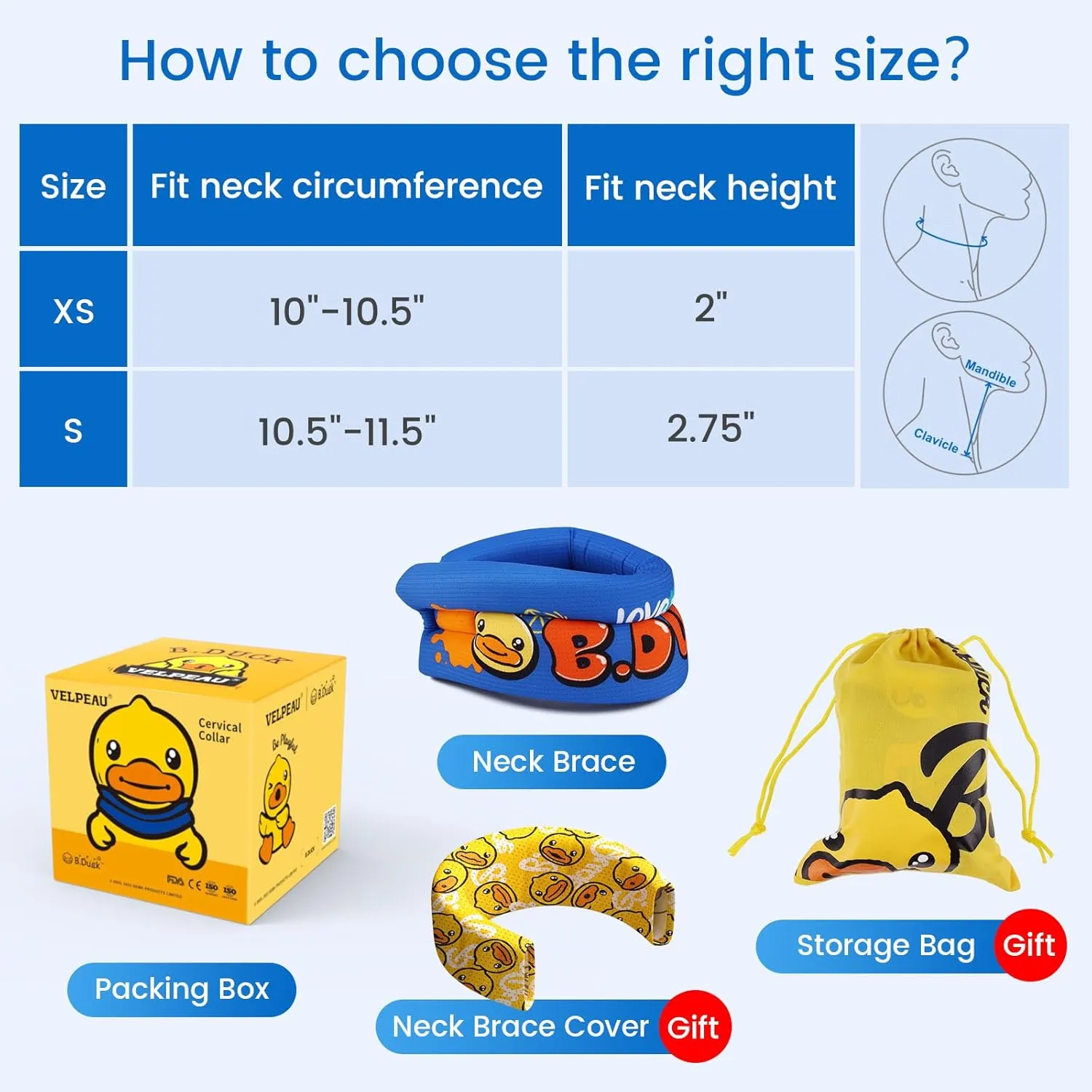 Velpeau Soft Neck Brace for Posture Correction, Prevent Head Forward for Kids Teens Boys Girls - Foam Cervical Collar, Spinal Support to Improve Slouch, Prevent Humpback, Pain Relief (S: 10.5-11.5")