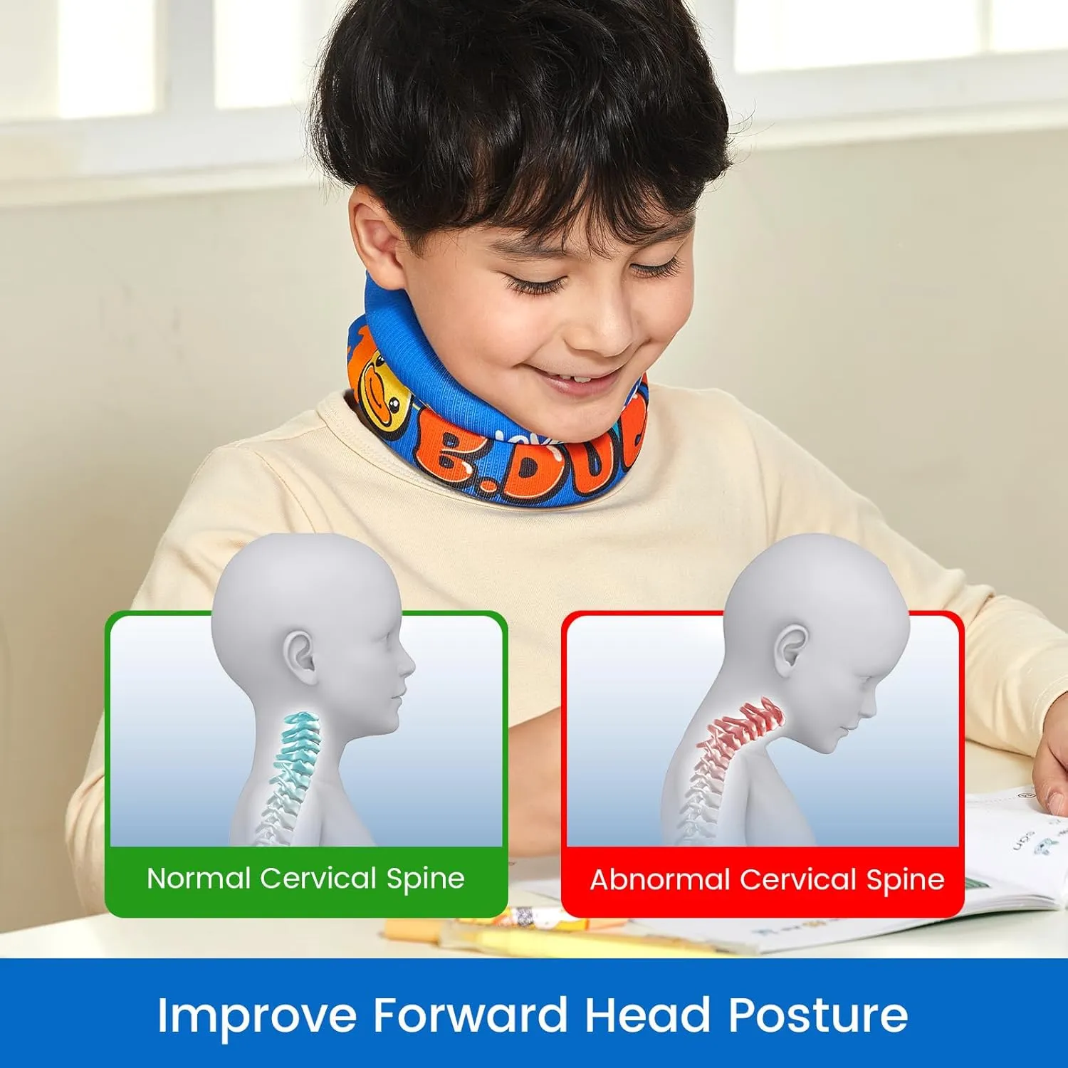Velpeau Soft Neck Brace for Posture Correction, Prevent Head Forward for Kids Teens Boys Girls - Foam Cervical Collar, Spinal Support to Improve Slouch, Prevent Humpback, Pain Relief (S: 10.5-11.5")