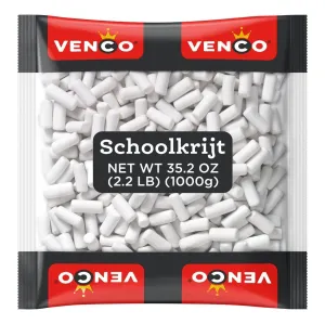 Venco Schoolkrijt Licorice Chalk Candy - School Chalk Licorice Sticks, White Crunchy Mint Coated Liquorice Candies with Soft Sweet Anise Filling, Original Dutch Licorice - Candy Bulk, 2.2 lbs Bag
