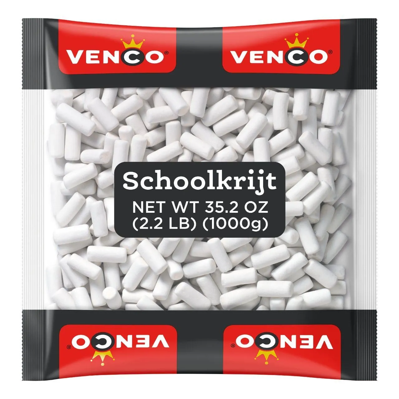 Venco Schoolkrijt Licorice Chalk Candy - School Chalk Licorice Sticks, White Crunchy Mint Coated Liquorice Candies with Soft Sweet Anise Filling, Original Dutch Licorice - Candy Bulk, 2.2 lbs Bag