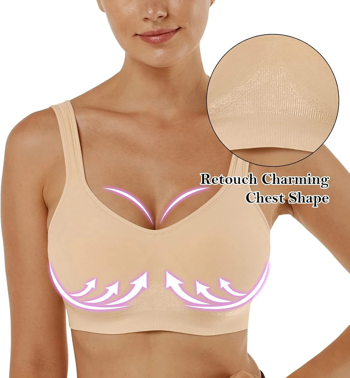 Vertvie Women's Wirefree Bras Seamless Full Coverage Plus Size Sports Bra for Sleeping Yoga Workout Everyday Wear Bralette