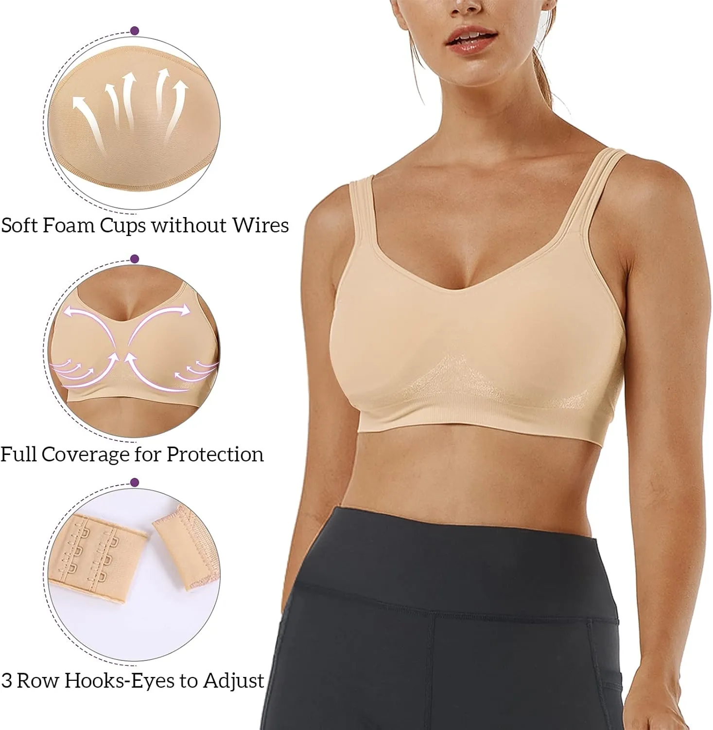 Vertvie Women's Wirefree Bras Seamless Full Coverage Plus Size Sports Bra for Sleeping Yoga Workout Everyday Wear Bralette
