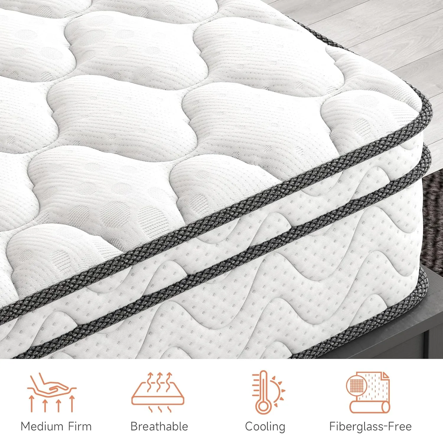 Vesgantti Full Size Mattress, 10 Inch Hybrid Double Bed Mattress in a Box with Memory Foam and Pocket Spring, Ergonomic Design & Pressure Relief, Medium Firm Feel, 54"*75"*10"