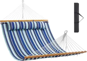 VEVOR Double Quilted Fabric Hammock, 12 FT With Hardwood Spreader Bars, 2 Person With Detachable Pillow and Chains for Camping Outdoor Patio Yard Beach, 480 lbs Capacity