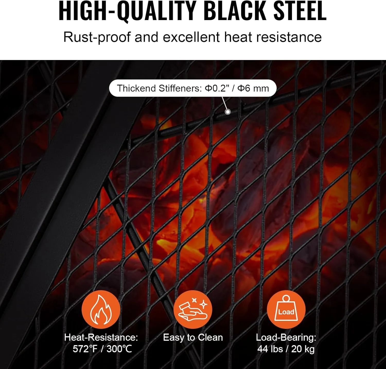 VEVOR Fire Pit Cooking Grill Grate 36 Inch, Foldable Round Cooking Rack, Heavy Duty X-Marks Campfire BBQ Grill with Portable Handle & Support Wire for Outdoor Picnic Party & Gathering, Black