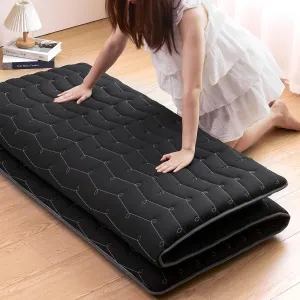 Vibe bear Premium 3.5" Thick Japanese Futon Floor Mattress - Queen Size 60"x80" - 100% High-Density Foam,Foldable Floor Mattress,Comfortable Tatami Mat for Dorm,Bedroom,or Guest Room(Black)