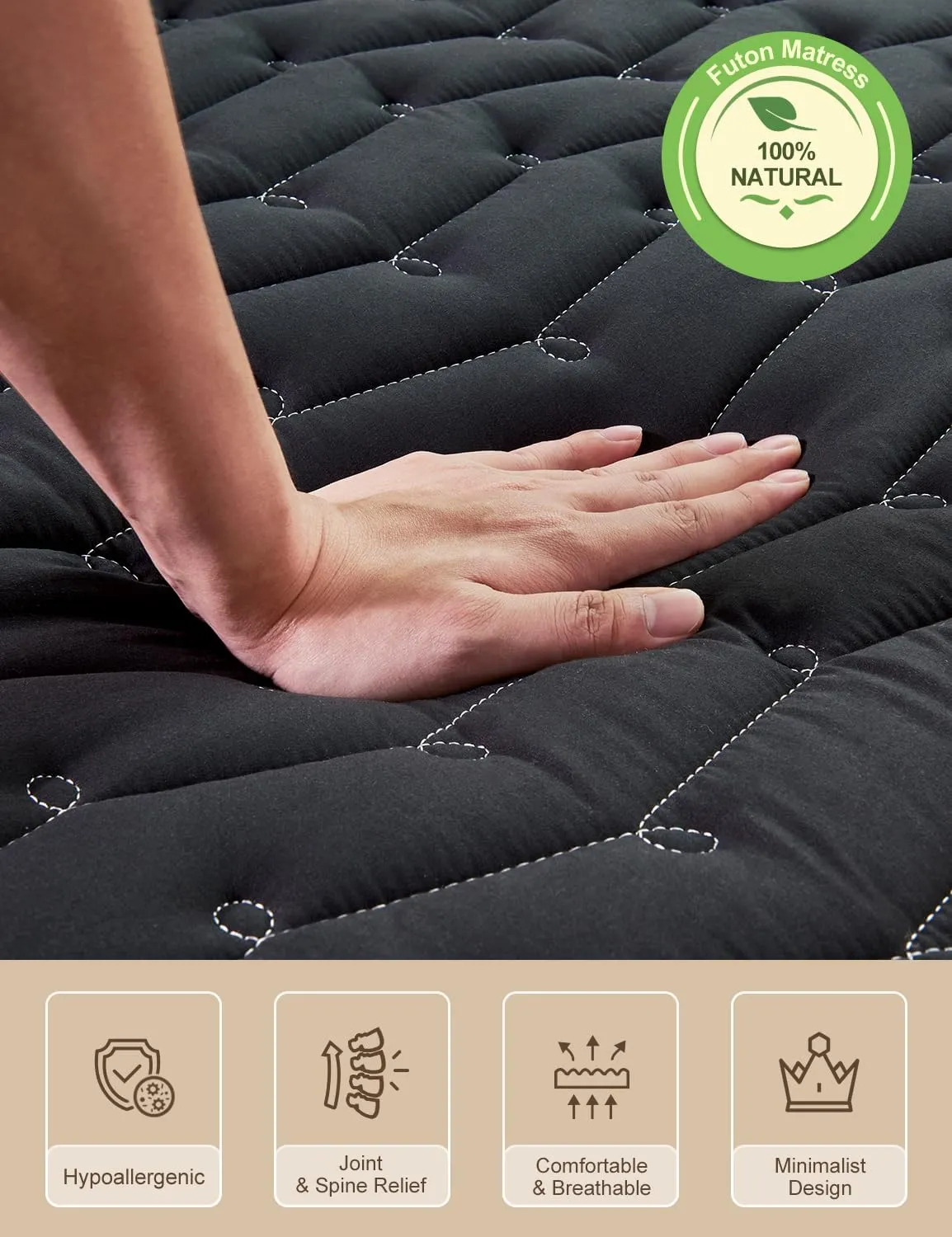 Vibe bear Premium 3.5" Thick Japanese Futon Floor Mattress - Queen Size 60"x80" - 100% High-Density Foam,Foldable Floor Mattress,Comfortable Tatami Mat for Dorm,Bedroom,or Guest Room(Black)