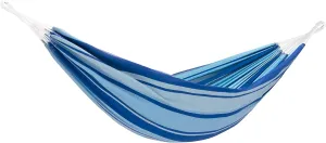 Vivere Brazilian Style Double Cotton Hammock with Polyester End Strings, 450 lb Weight Capacity (Island Breeze)