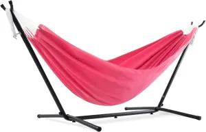Vivere Double Polyester Hammock with Space Saving Steel Stand and Premium Carry Bag - 450 lb Capacity (Hot Pink)