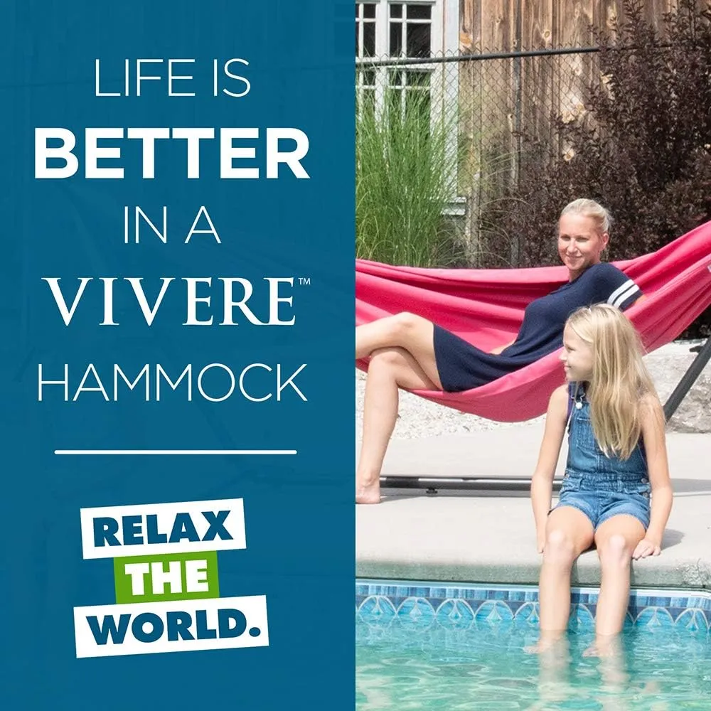 Vivere Double Polyester Hammock with Space Saving Steel Stand and Premium Carry Bag - 450 lb Capacity (Hot Pink)